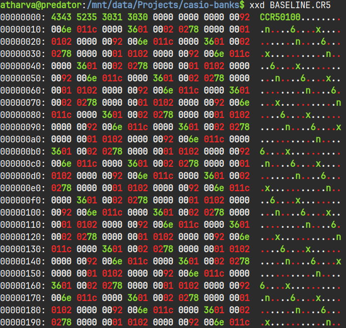 Hexdump of the baseline file