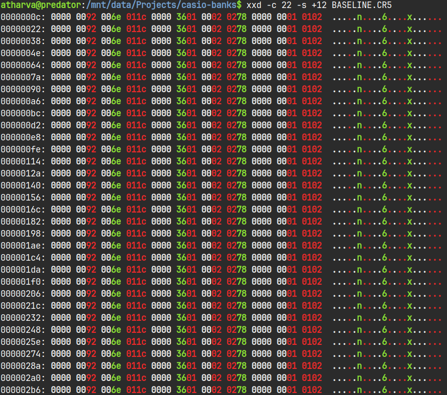 Clearly formatted hexdump of the baseline file