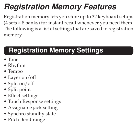 Screenshot from the user manual showing registration memory settings